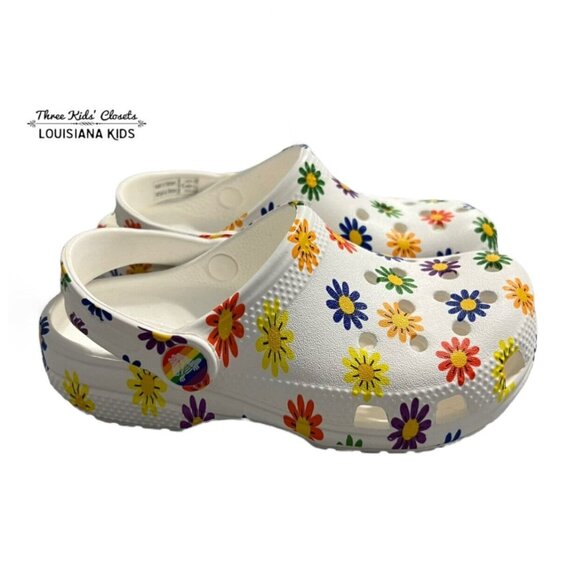 CROCS Other - NEW Crocs C12 White Daisy Rainbow Clogs Sandals